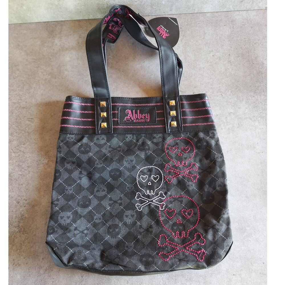 Abbey Dawn NWT deadstock argyle skull tote bag studded black goth Y2K emo punk